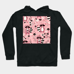 Pink Raccoon Pattern Hoodie